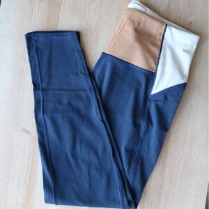 CALIA Colorblock Women's Leggings in Navy, Tan & White - Size M